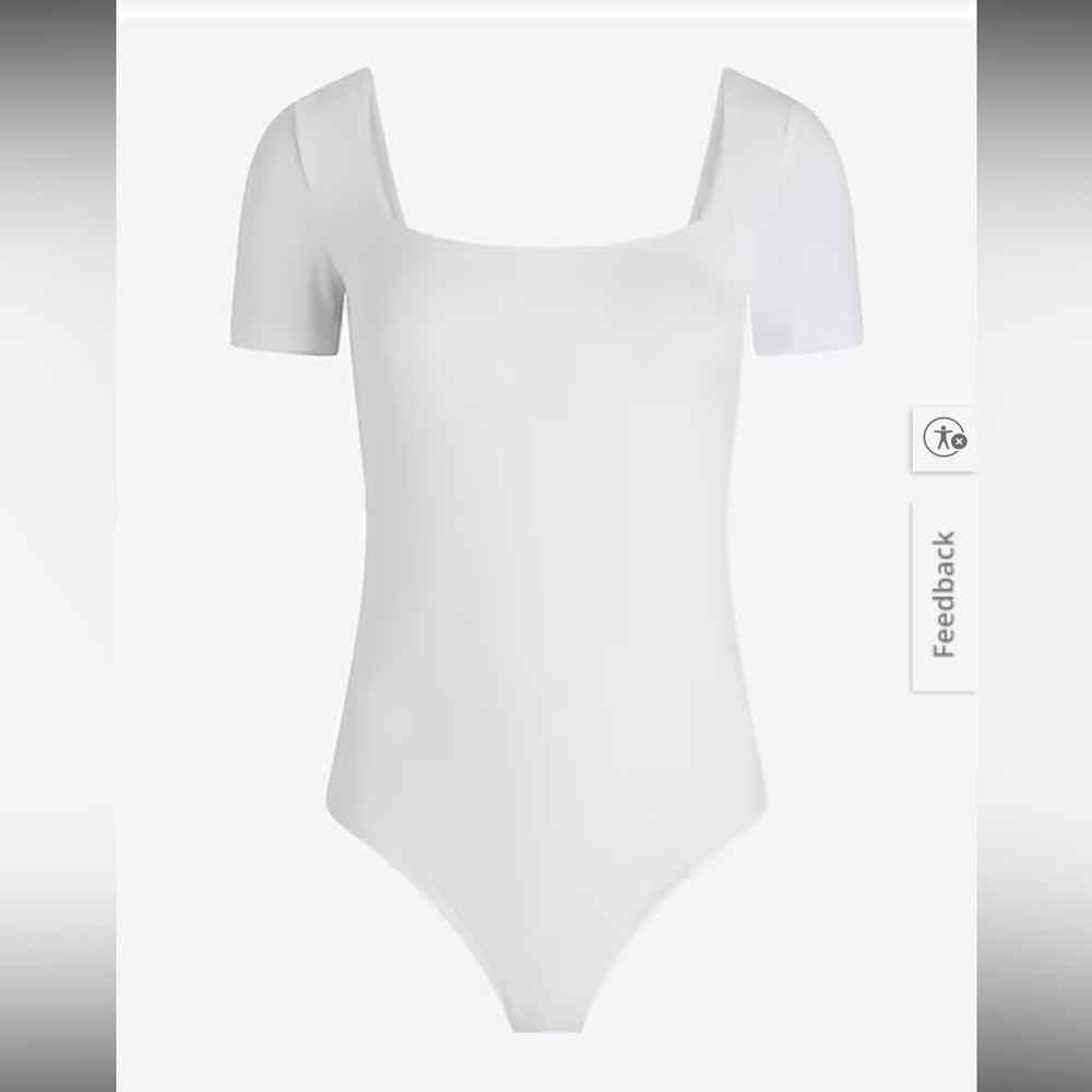 Express Body Contour White Square Neck Bodysuit Puff Sleeve Medium